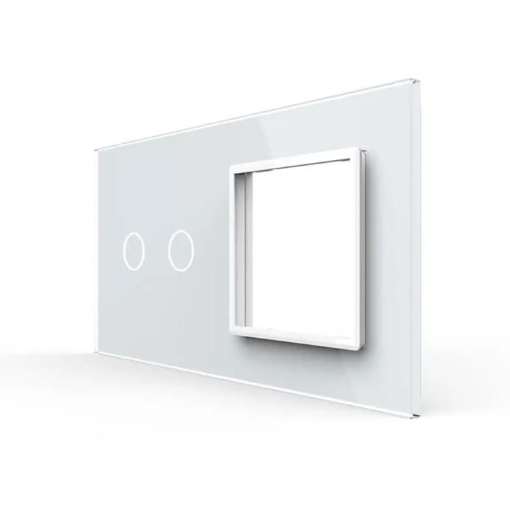 Double plaque de finition en verre - 2 boutons + 1 poste