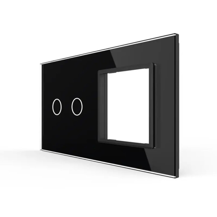 Double plaque de finition en verre - 2 boutons + 1 poste