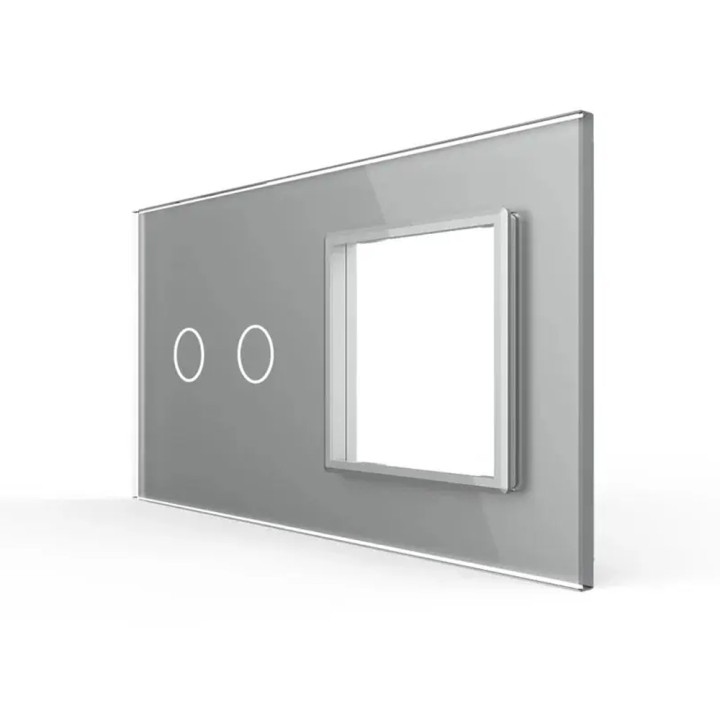 Double plaque de finition en verre - 2 boutons + 1 poste
