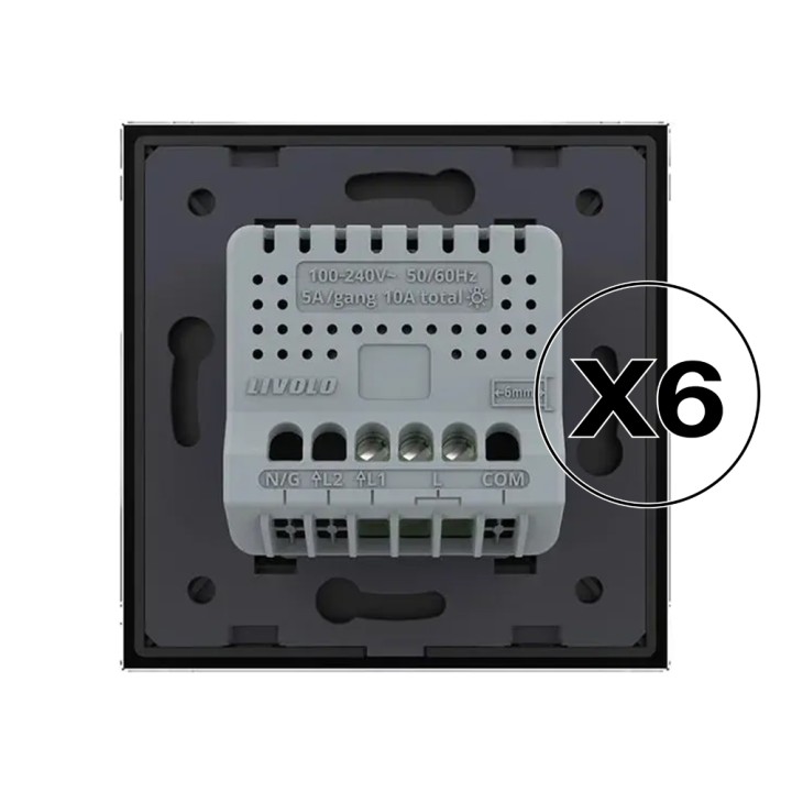 Pack of 6 complete touch switches - one-way 1 button