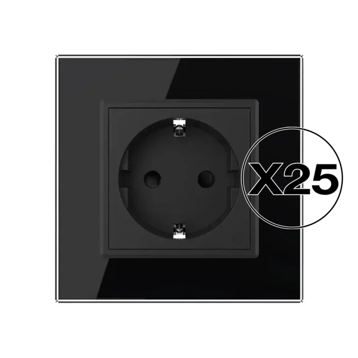 Pack of 25 complete earthed Schuko sockets - Type F