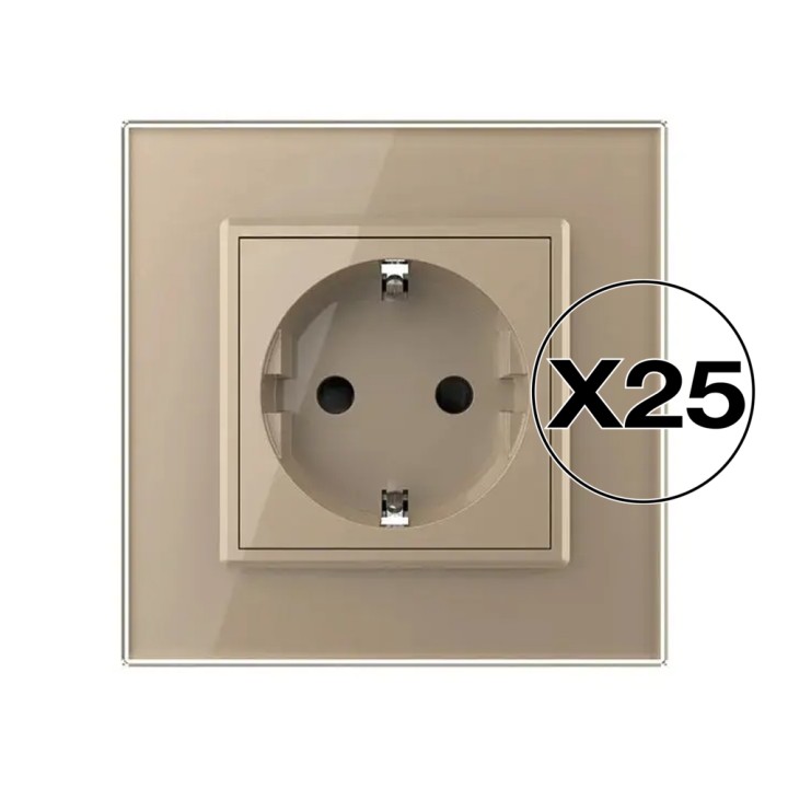 Lot de 25 prises avec terre Schuko complètes - type F